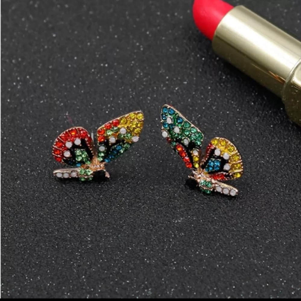 Rhinestone Butterfly Earrings. (Bin1C) - Picture 7 of 8